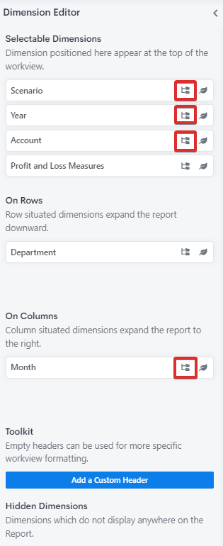 Editing Set Instructions Scenario, Year, Account, and Month